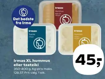 Kvickly Irmas XL hummus eller tzatziki tilbud