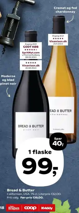 Kvickly Bread & Butter Californien, USA. 75 cl. tilbud
