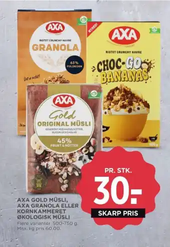 MENY AXA GOLD MÜSLI, AXA GRANOLA ELLER KORNKAMMERET ØKOLOGISK MÜSLI tilbud