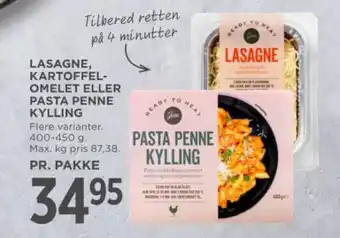 MENY LASAGNE, KARTOFFEL-OMELET ELLER PASTA PENNE KYLLING tilbud