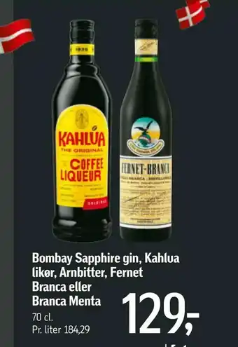 Føtex Bombay Sapphire gin, Kahlua likør, Arnbitter, Fernet Branca eller Branca Menta tilbud