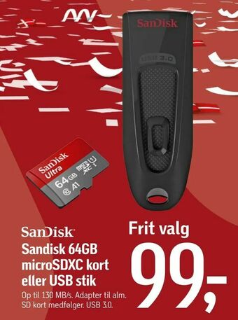 Føtex Sandisk 64GB microSDXC kort eller USB stik tilbud