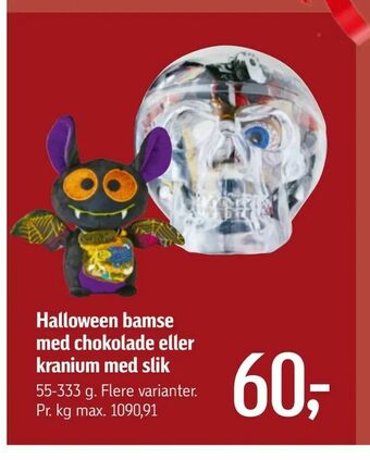 Føtex Halloween bamse med chokolade eller kranium med slik tilbud