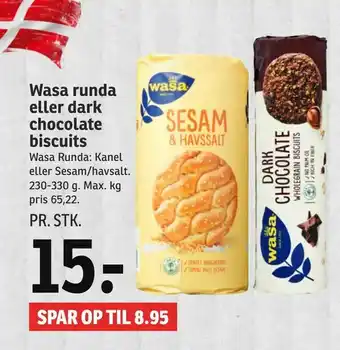 SPAR Wasa runda eller dark chocolate biscuits tilbud