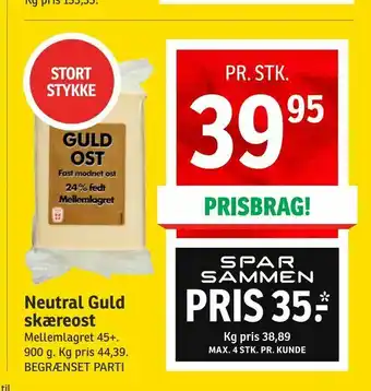 SPAR Neutral Guld skæreost tilbud
