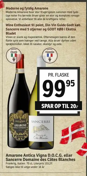 SPAR Amarone Antica Vigna D.O.C.G. eller Sancerre Domaine des Côtes Blanches tilbud