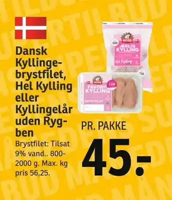 SPAR Dansk Kyllingebrystfilet, Hel Kylling eller Kyllingelår uden Ryg ben tilbud