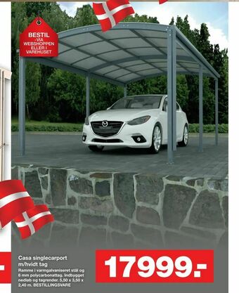Casa singlecarport m/hvidt tag