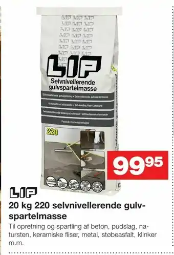 Bauhaus 20 kg 220 selvnivellerende gulv spartelmasse tilbud