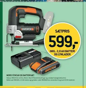 Wors stiksav og batterisæt