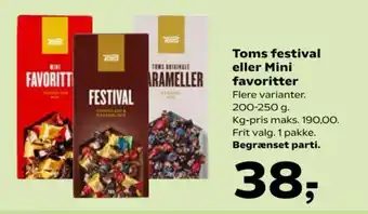 Kvickly Toms festival eller Mini favoritter tilbud
