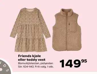 Kvickly Friends kjole eller teddy vest tilbud