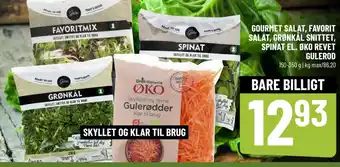 Løvbjerg GOURMET SALAT, FAVORIT SALAT, GRØNKÅL SNITTET, SPINAT EL. ØKO REVET GULEROD tilbud