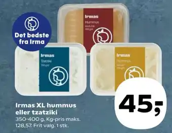 SuperBrugsen Irmas XL hummus eller tzatziki tilbud