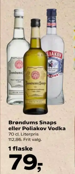 SuperBrugsen Brøndums Snaps eller Poliakov Vodka tilbud