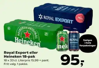 SuperBrugsen Royal Export eller Heineken 18-pak tilbud