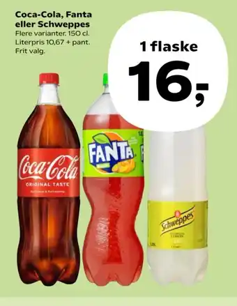 SuperBrugsen Coca-Cola, Fanta eller Schweppes 150 cl. tilbud
