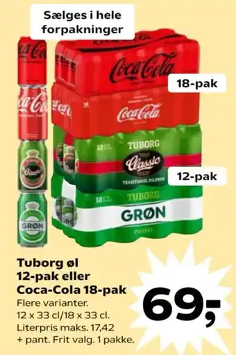 SuperBrugsen Tuborg øl 12-pak eller Coca-Cola 18-pak tilbud