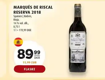 Scandinavian Park MARQUÉS DE RISCAL RESERVA 2018 tilbud