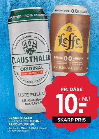 MENY CLAUSTHALER ELLER LEFFE BRUNE ALKOHOLFRI ØL tilbud