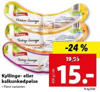 Lidl Kyllinge Eller Kalkunkødpølse 400 g tilbud