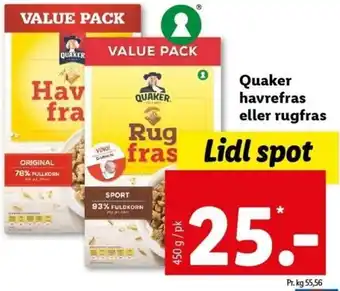 Lidl Quaker Havrefras Eller Rugfras 450 g tilbud