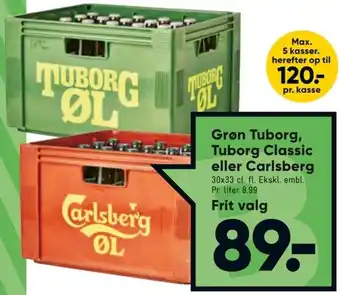Bilka Grøn Tuborg Tuborg Classic Eller Carlsberg 30x33 cl tilbud