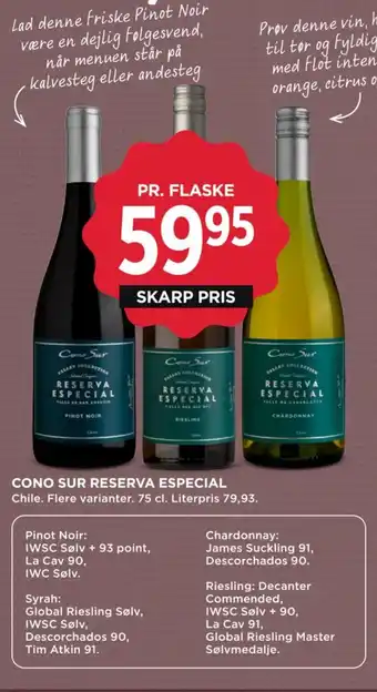 MENY CONO SUR RESERVA ESPECIAL tilbud