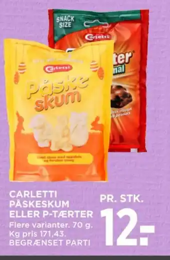 MENY CARLETTI PÅSKESKUM ELLER P-TÆRTER tilbud