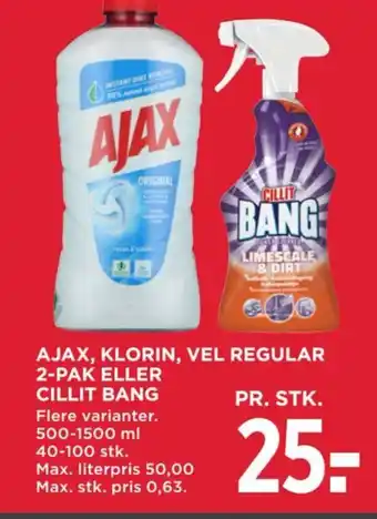 MENY AJAX, KLORIN, VEL REGULAR 2-PAK ELLER CILLIT BANG tilbud