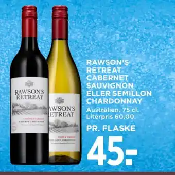 MENY RAWSON'S RETREAT CABERNET SAUVIGNON ELLER SEMILLON CHARDONNAY tilbud