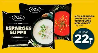 Mou aspargessuppe eller tomatsuppe med nudler