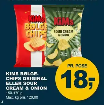 Let-Køb Kims bølge- chips original eller sour cream & onion tilbud