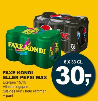 Let-Køb Faxe kondi eller pepsi max tilbud