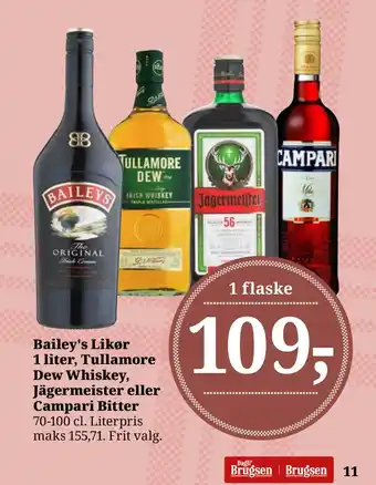 Dagli'Brugsen Bailey's Likør 1 liter, Tullamore Dew Whiskey, Jägermeister eller Campari Bitter tilbud
