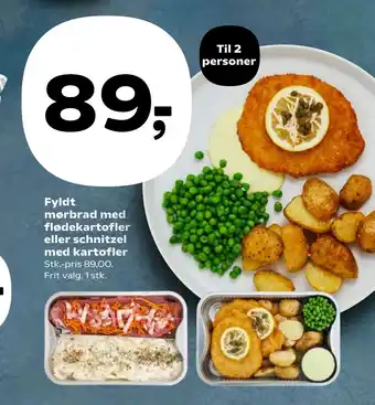 Kvickly Fyldt mørbrad med flødekartofler eller schnitzel med kartofler tilbud