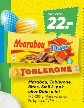 Bilka Marabou, Toblerone, Bites, Smil 2-pak eller Daim mini tilbud