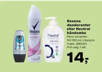SuperBrugsen Rexona deodoranter eller Neutral håndsæbe tilbud