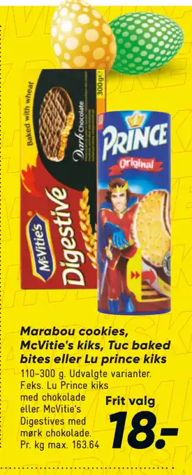 Bilka Marabou cookies, McVitie's kiks, Tuc baked bites eller Lu prince kiks tilbud