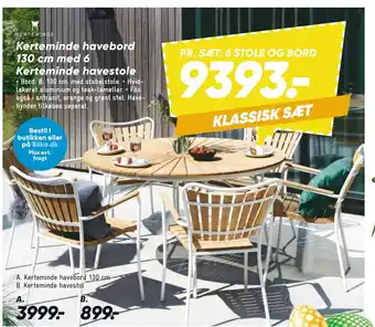 Bilka Kerteminde havebord 130 cm med 6 Kerteminde havestole tilbud