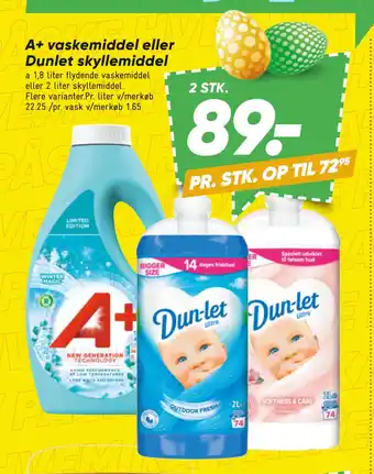 Bilka A+ vaskemiddel eller Dunlet skyllemiddel tilbud