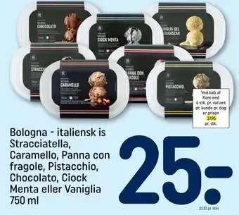 REMA 1000 Bologna - italiensk is Stracciatella, Caramello, Panna con fragole, Pistacchio, Chocolato, Ciock tilbud