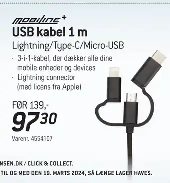 Thansen USB kabel 1 m tilbud