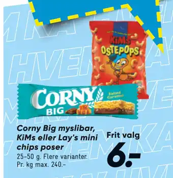 Corny Big myslibar, KiMs eller Lay's mini chips poser