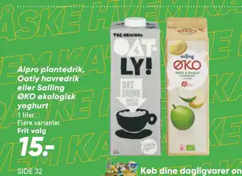 Bilka Alpro plante drik, Oatly havredrik eller Salling ØKO øko logisk yoghurt tilbud