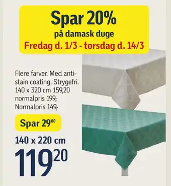 Føtex Spar 20% på damask duge tilbud