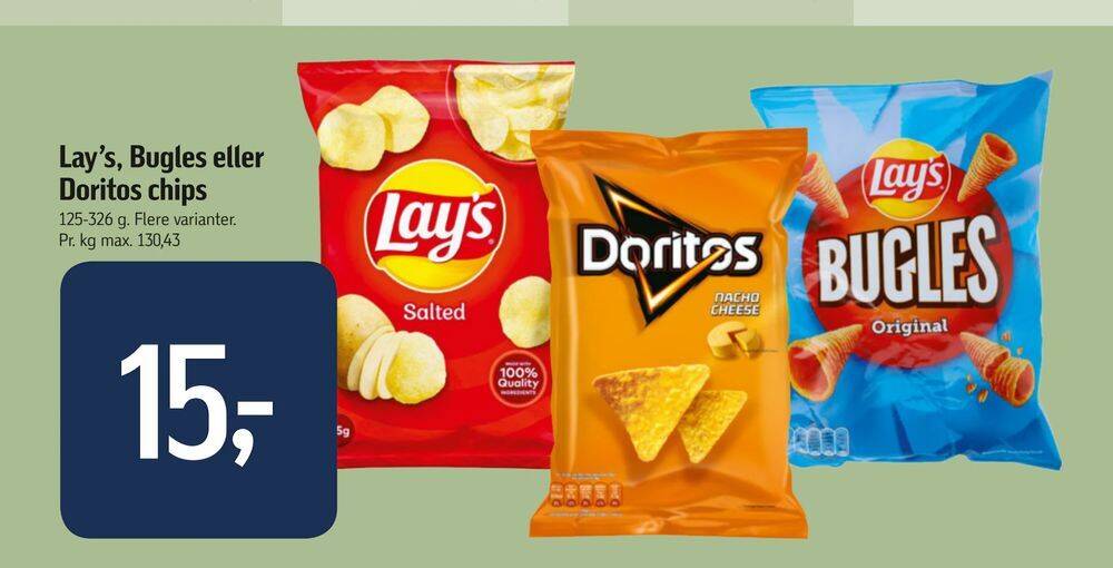 Lay’s, Bugles eller Doritos chips tilbud hos Føtex