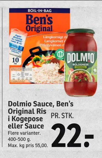 SPAR Dolmio Sauce, Ben’s Original Ris i Kogepose eller Sauce tilbud