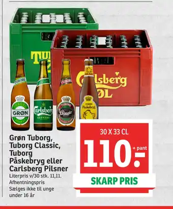 SPAR Grøn Tuborg, Tuborg Classic, Tuborg Påskebryg eller Carlsberg Pilsner tilbud