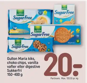 Gullon Maria kiks, choko chips, vanilla vafler eller digestive Sukkerfri 150-400 g